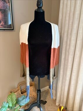 Madewell Cream Rust Olive and Blue Colorblock Open Cardigan